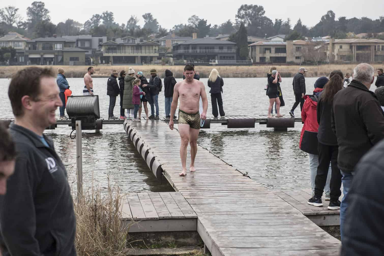 Polar bear mid-winter swim in Benoni
