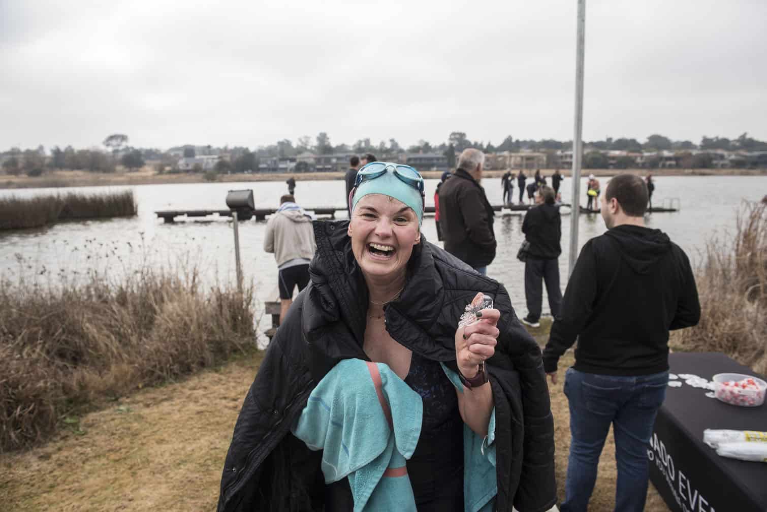 Polar bear mid-winter swim in Benoni