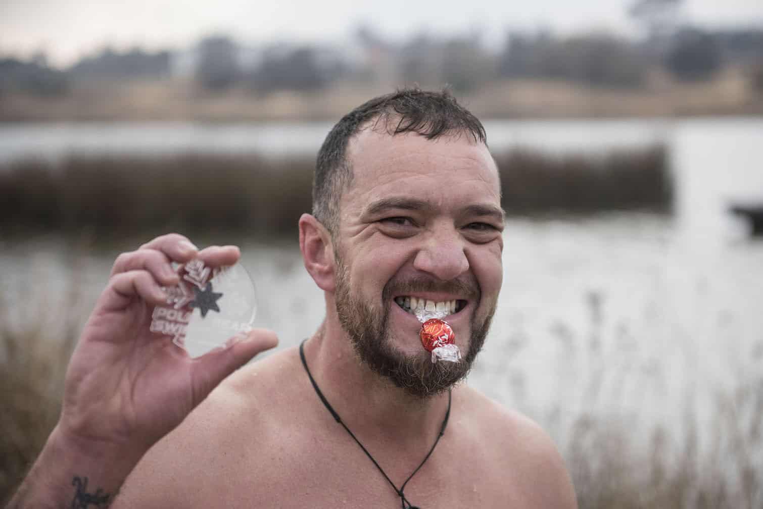 Polar bear mid-winter swim in Benoni