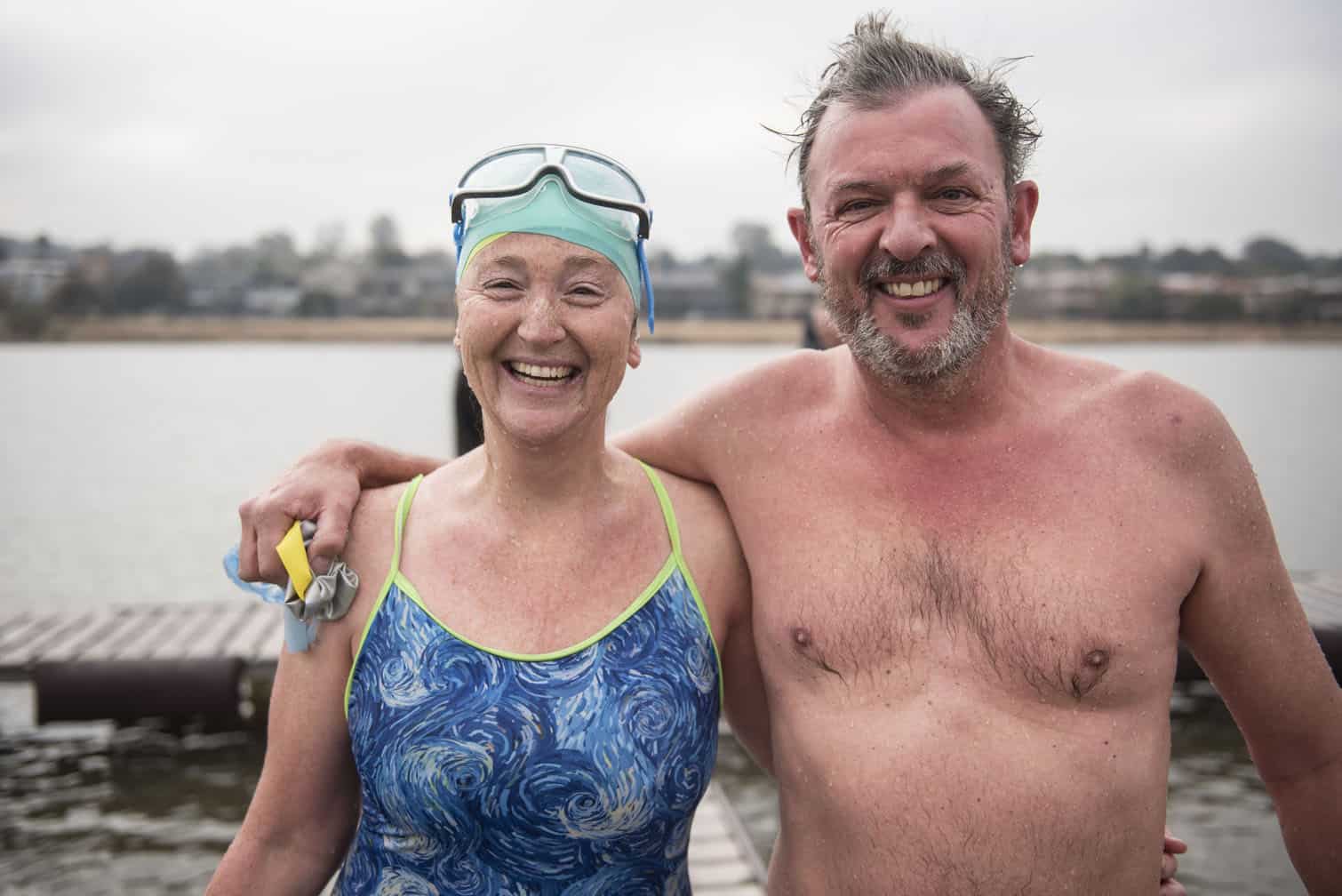 Polar bear mid-winter swim in Benoni