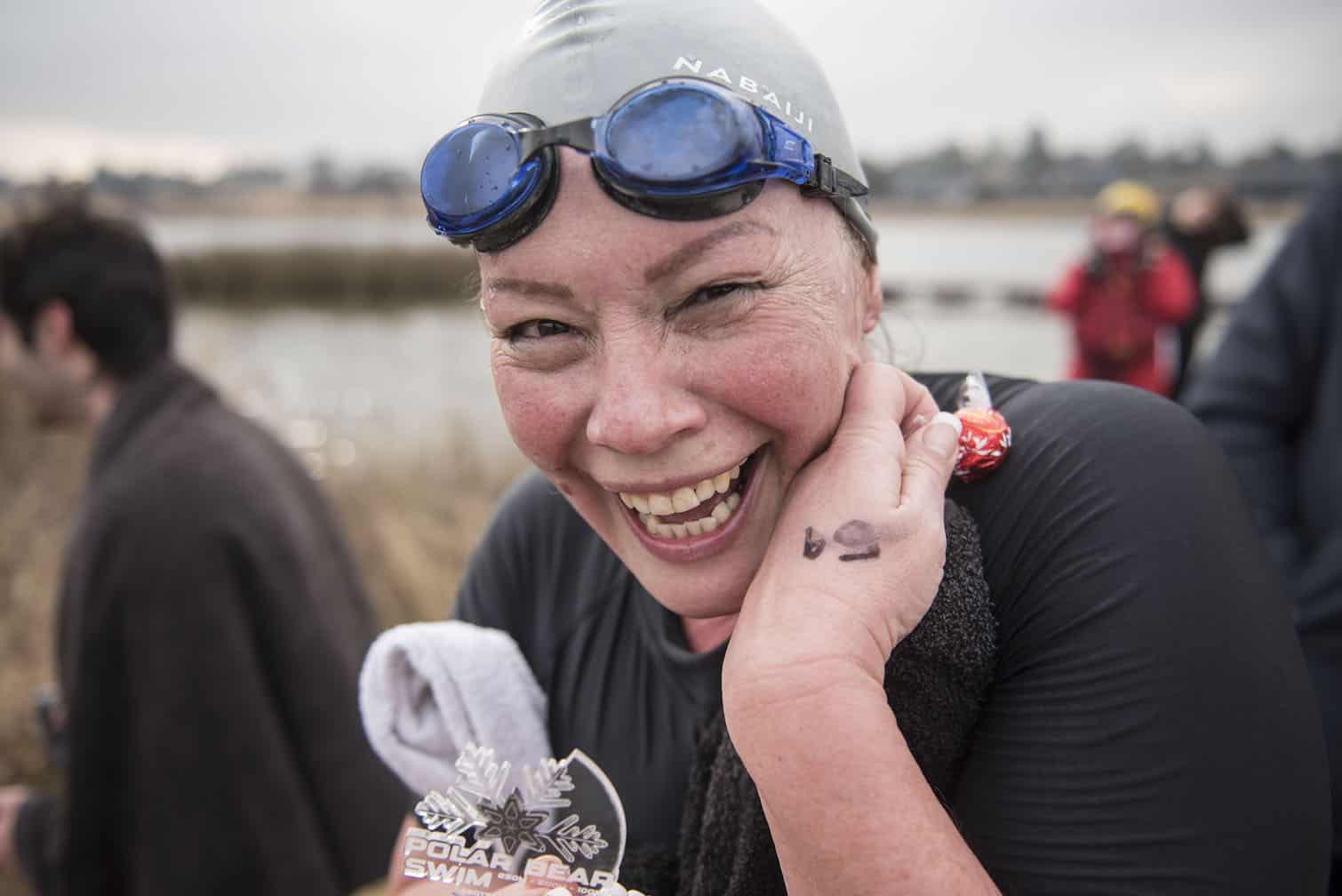Polar bear mid-winter swim in Benoni