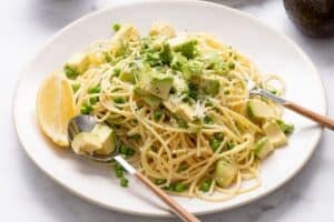 LEMONY AVOCADO PEA PASTA, Picture supplied