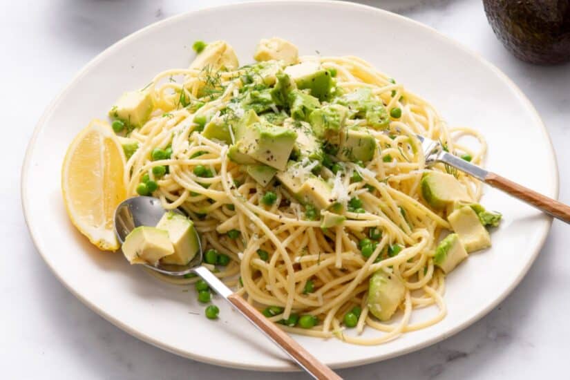 LEMONY AVOCADO PEA PASTA, Picture supplied