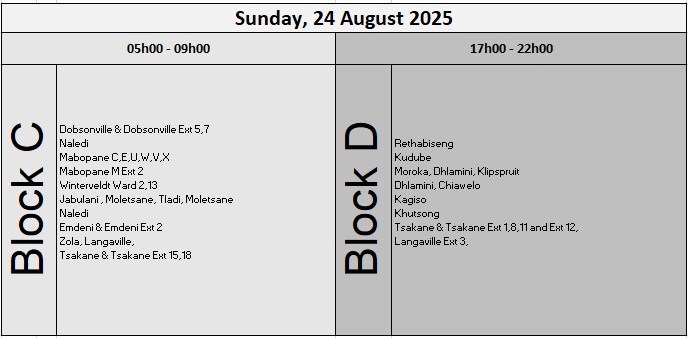 Load reduction Sunday 24 August 2025