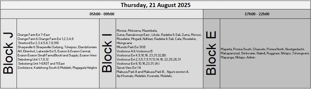 Load reduction Thursday 21 August 2025