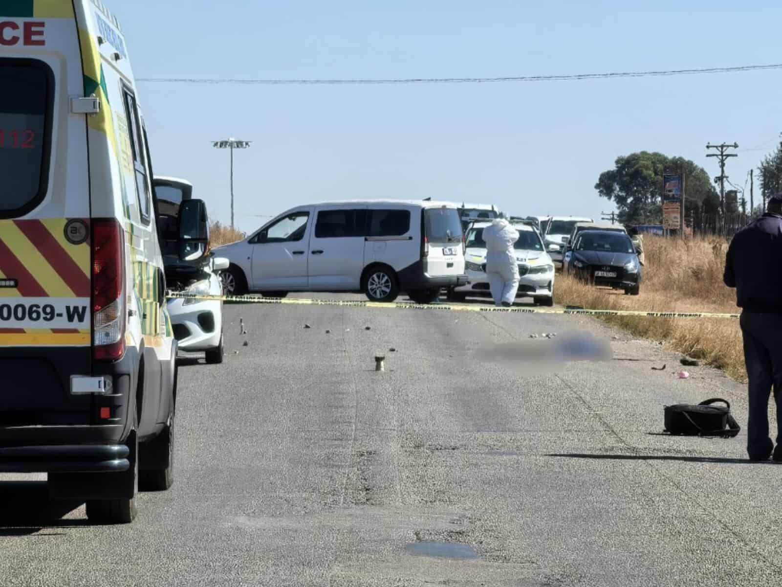 Police cordon off a street in Randfontein following a shootout between police and four suspects.