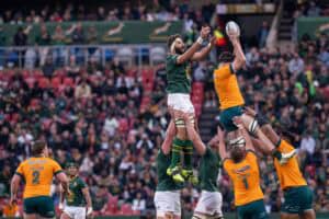 Springbok lock Lood de Jager and Wallabies lock Nick Frost