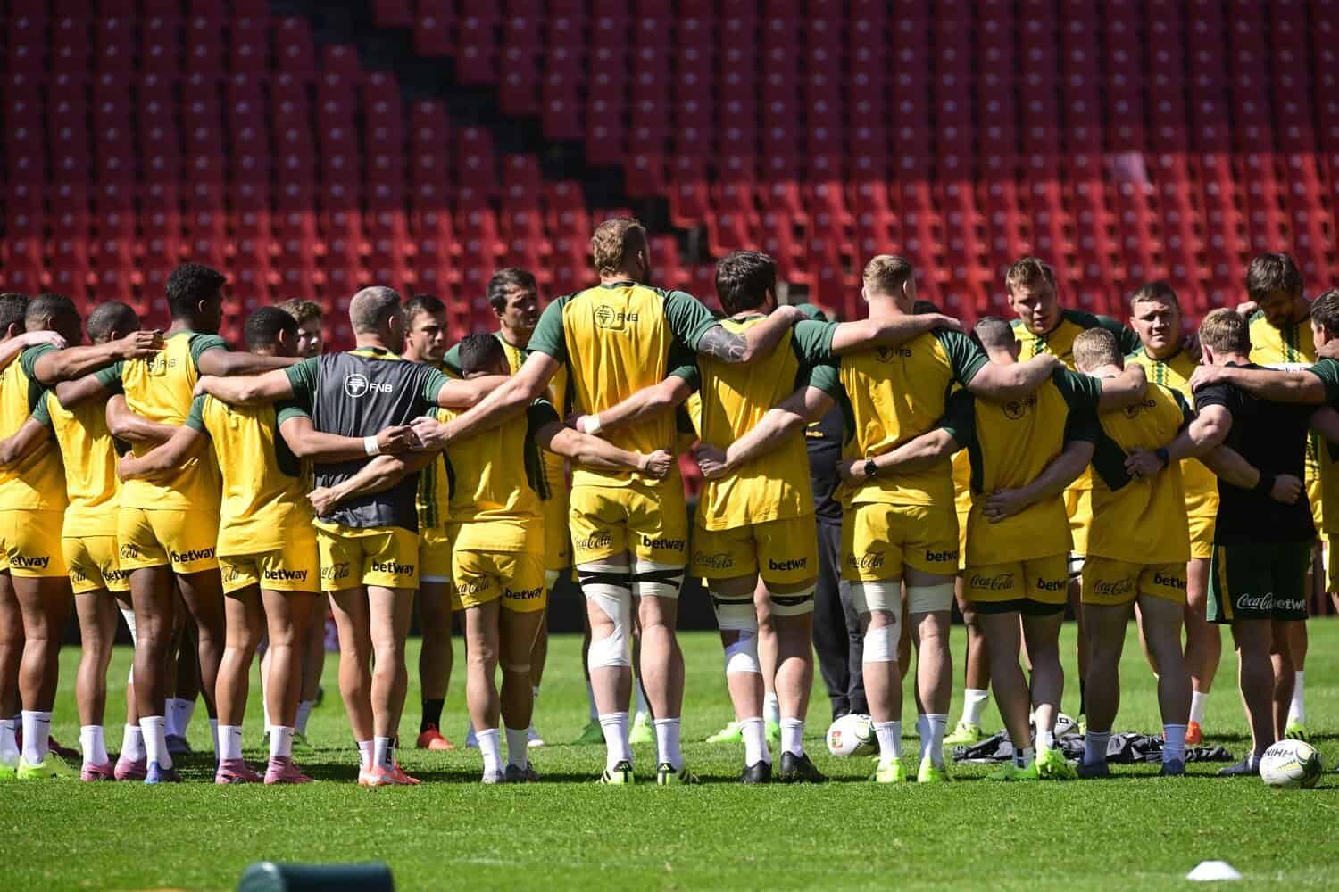 Springbok rugby team in a huddle