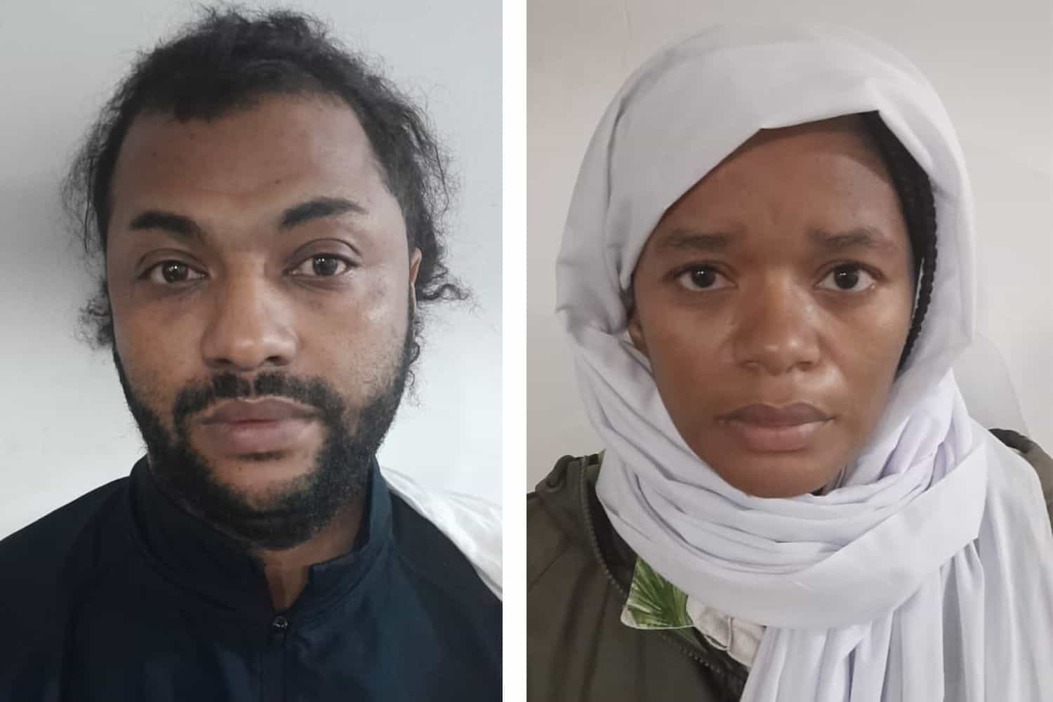 Thabo Bester and Nandipha Magadumana at a police station in Tanzania, shortly after their arrest. Photo: Faizel Patel/The Citizen