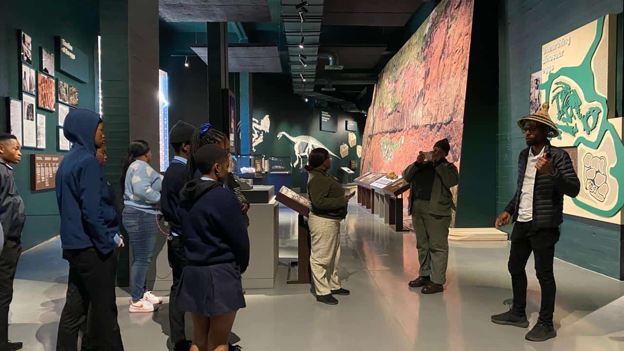 Phefeni Senior Secondary School pupils at the newly opened Kgodumodumo Dinosaur Interpretation Centre at Golden Gate Highlands National Park. Image: The Citizen/ Enkosi Selane 