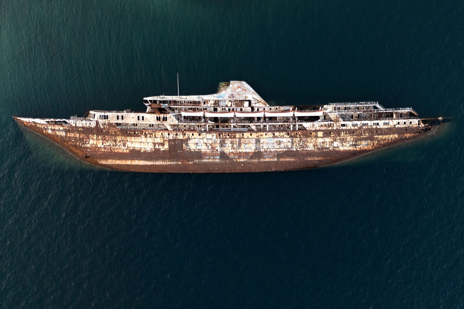An aerial photograph shows the MS Mediterranean Sky