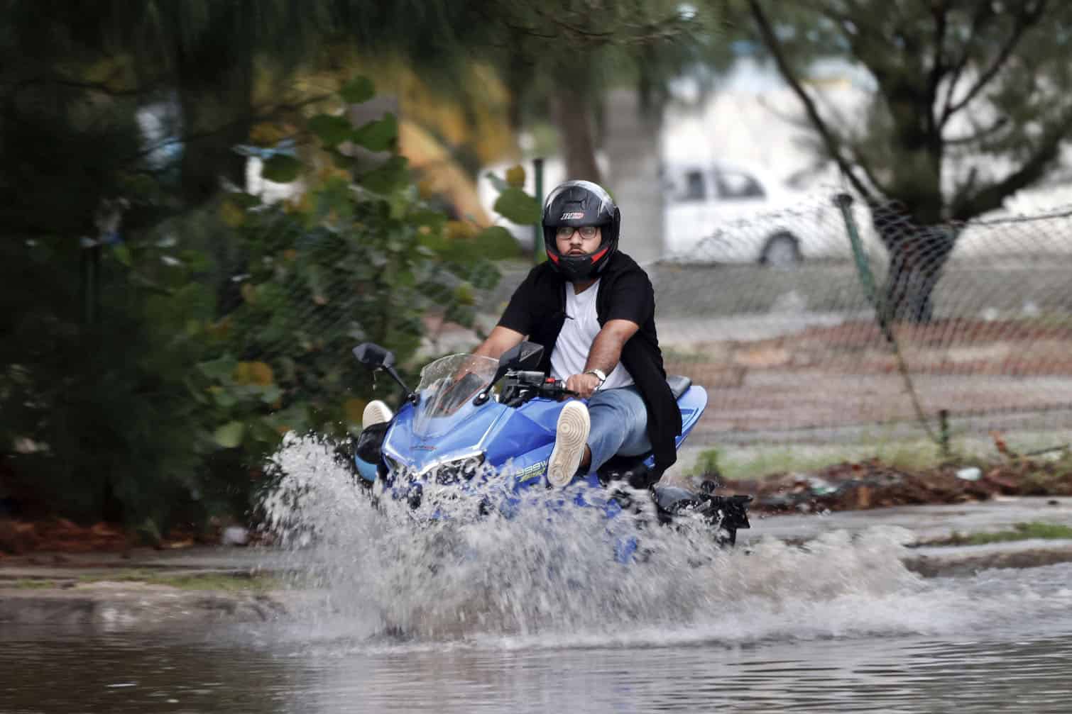 Flooded street after heavy rains in Havana