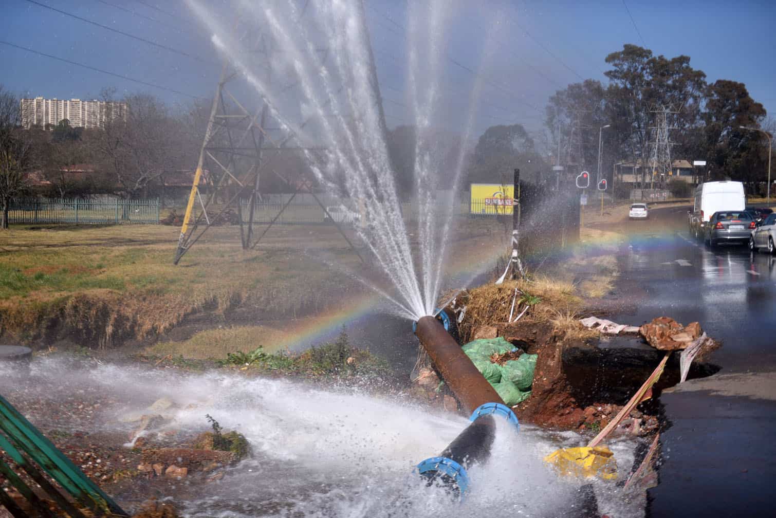 A burst water pipe