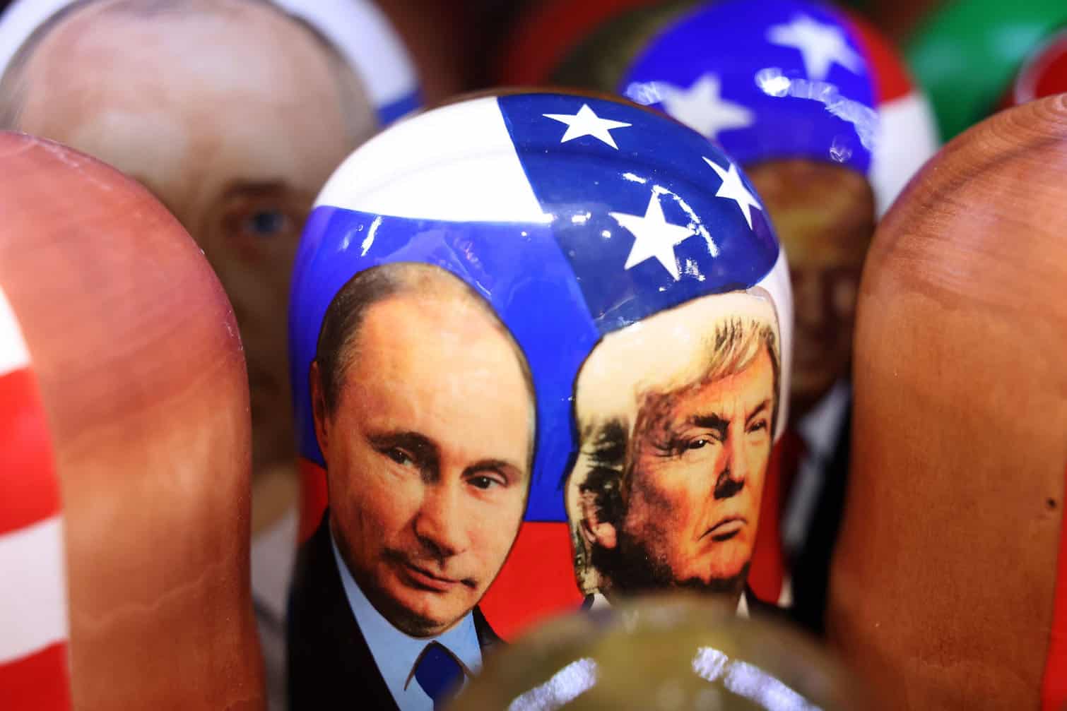 Matryoshka dolls depicting Russian President Putin and US President Trump