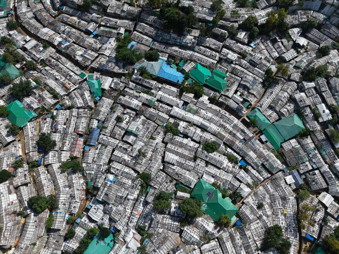 An aerial view shows Rohingya refugees' Balukhali camp
