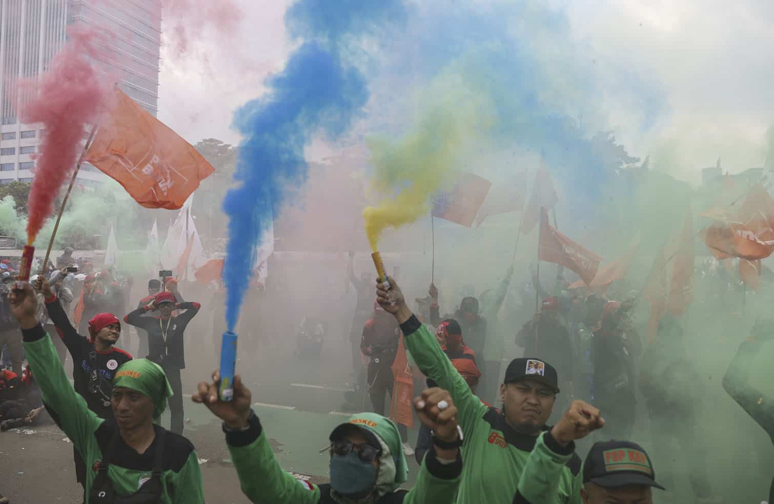 Laborers protest in Jakarta demanding fair wages and better employment laws