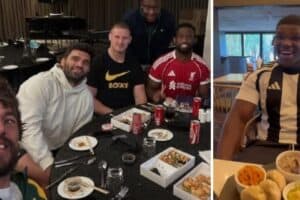Springbok Siya Kolisi Springboks Eben Etzebeth Damian Allende eating sushi; junior Bok Batho Hlekani