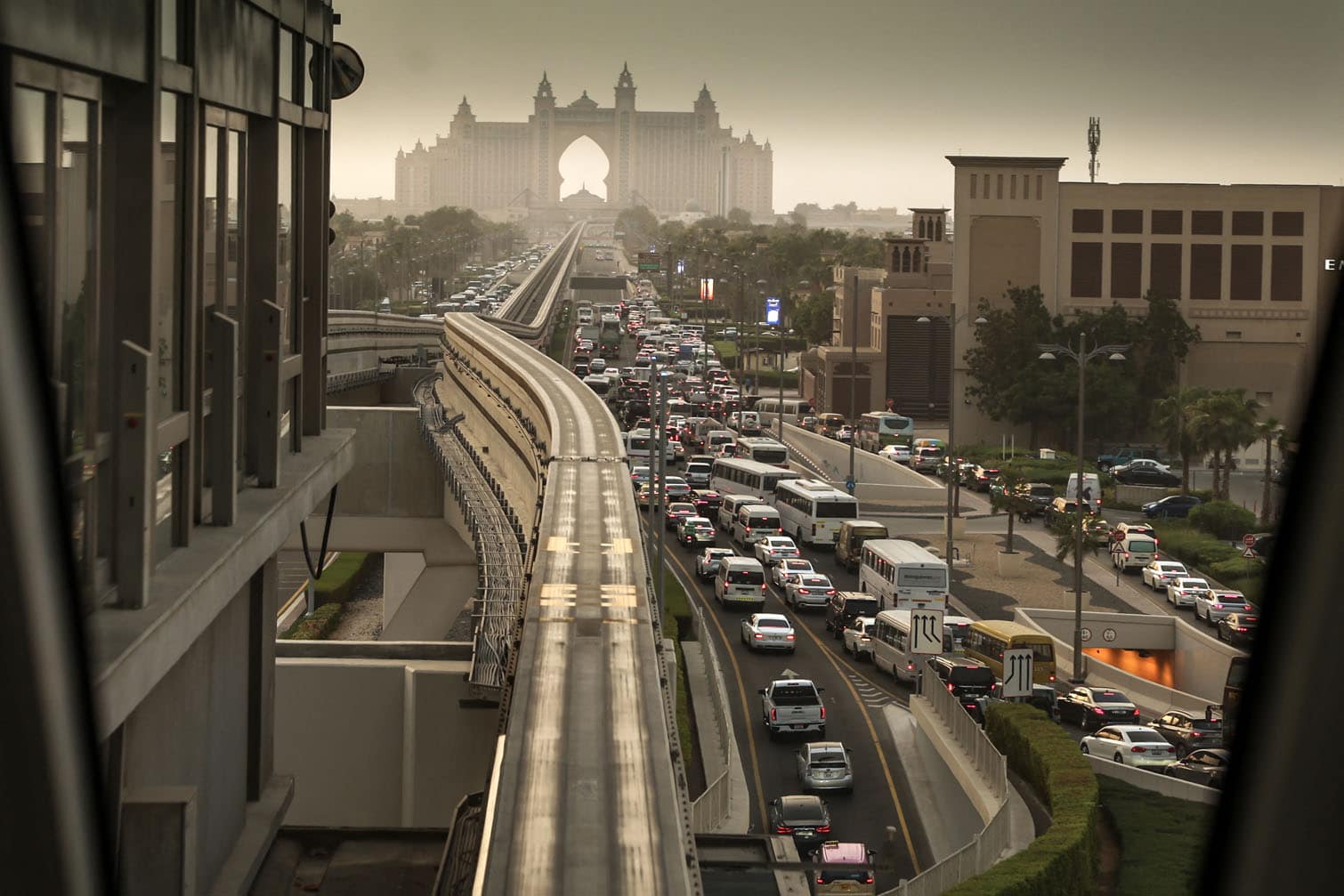 A picture taken from a station of Dubai's Palm Monorail