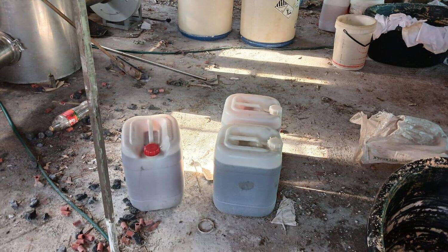 Chemicals found at a crystal meth lab on a farm in Volksrust, Mpumalanga. Picture: Supplied/Saps