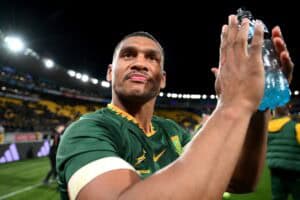 Springbok utility back Damian Willemse celebrates