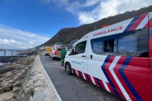 Ambulance on the scene at Victoria Bay after a drowning incident