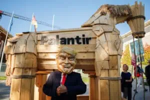 Campact activists protest against the use of Palantir software in Germany