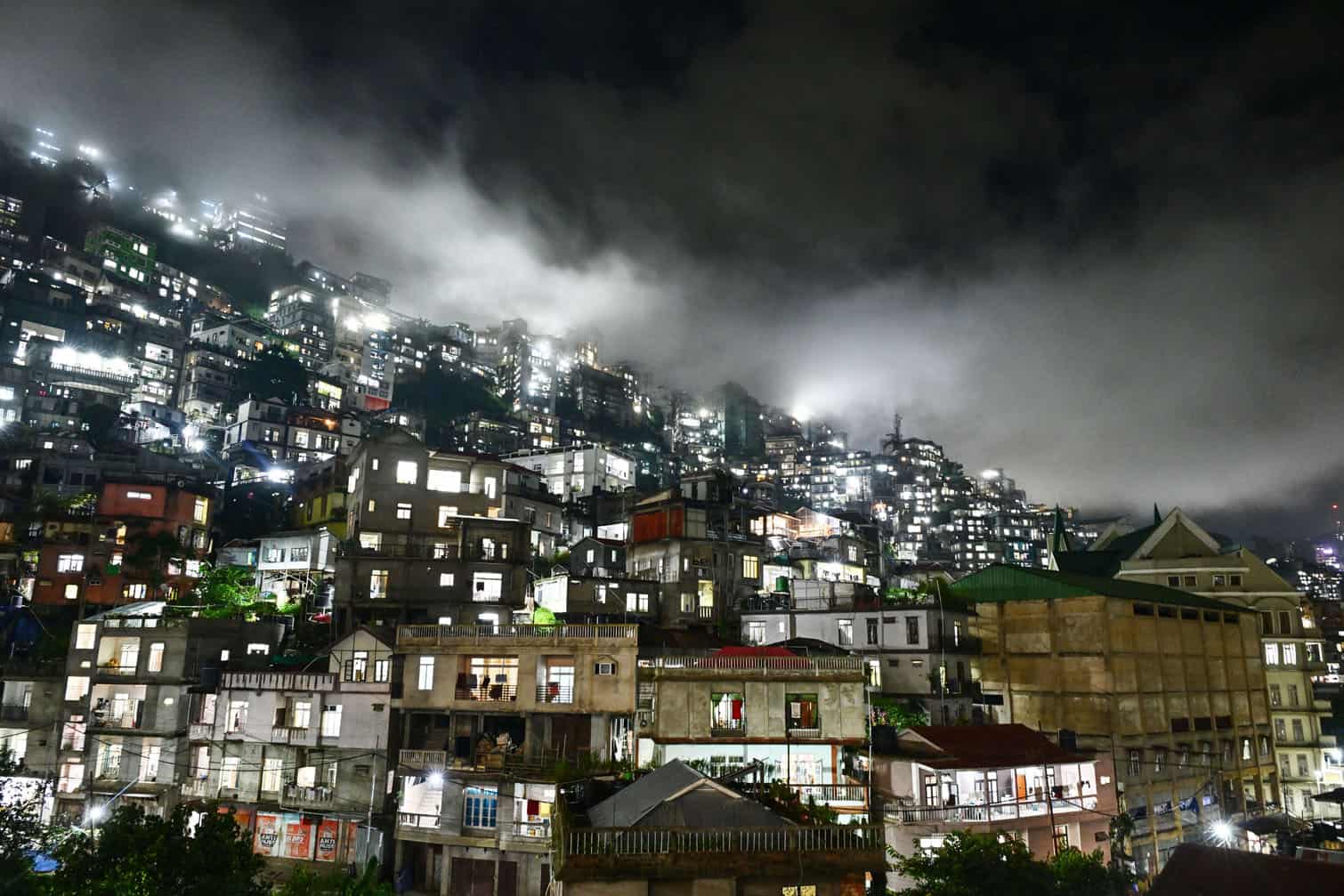 Clouds loom over the night sky in Aizawl