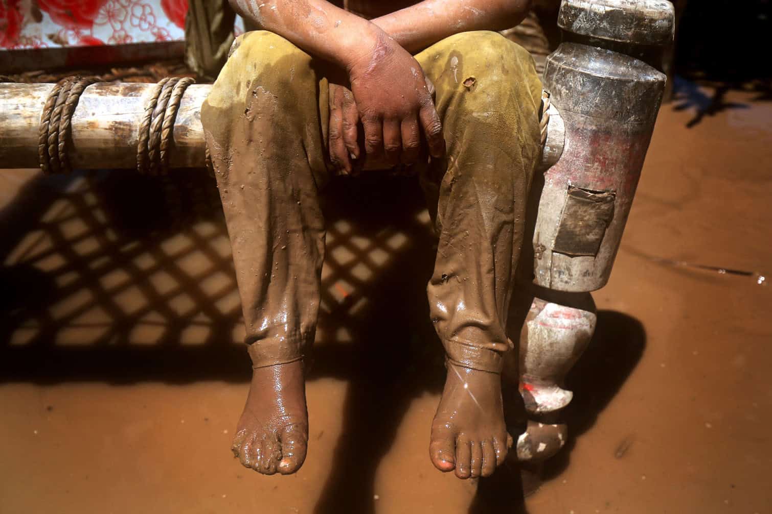 Cleaning after monsoon rain flooding in Pakistan