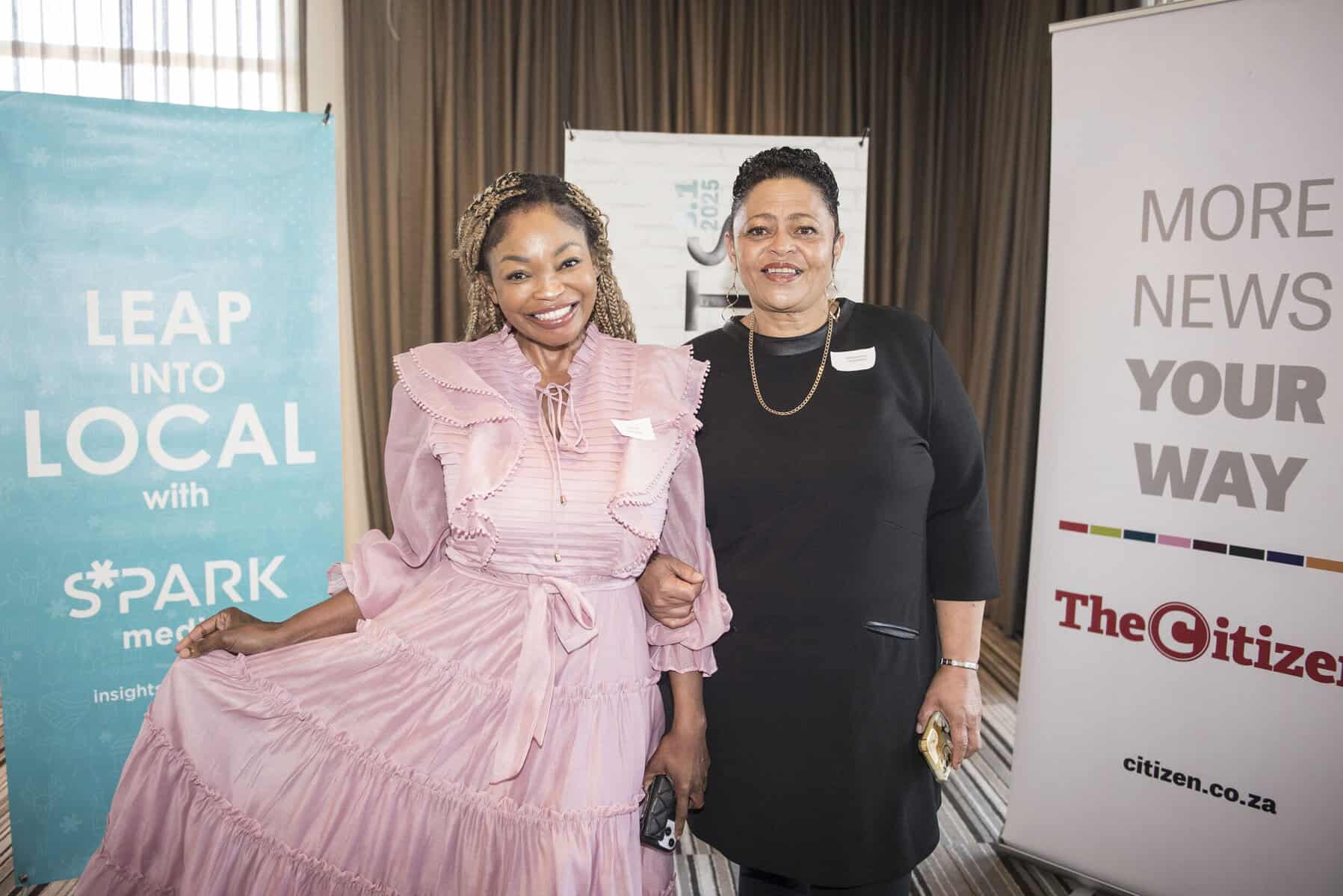 Dudu Ntuli, left, from Basadzi Media, with Marion Davids, from Caxton Media, pose for a photograph at the ROOTS 8.1 2025 For Facts Sake presentation, 18 September 2025, at Hyde Park. ROOTS is the longest running, community level research survey in South Africa. Picture: Michel Bega/The Citizen