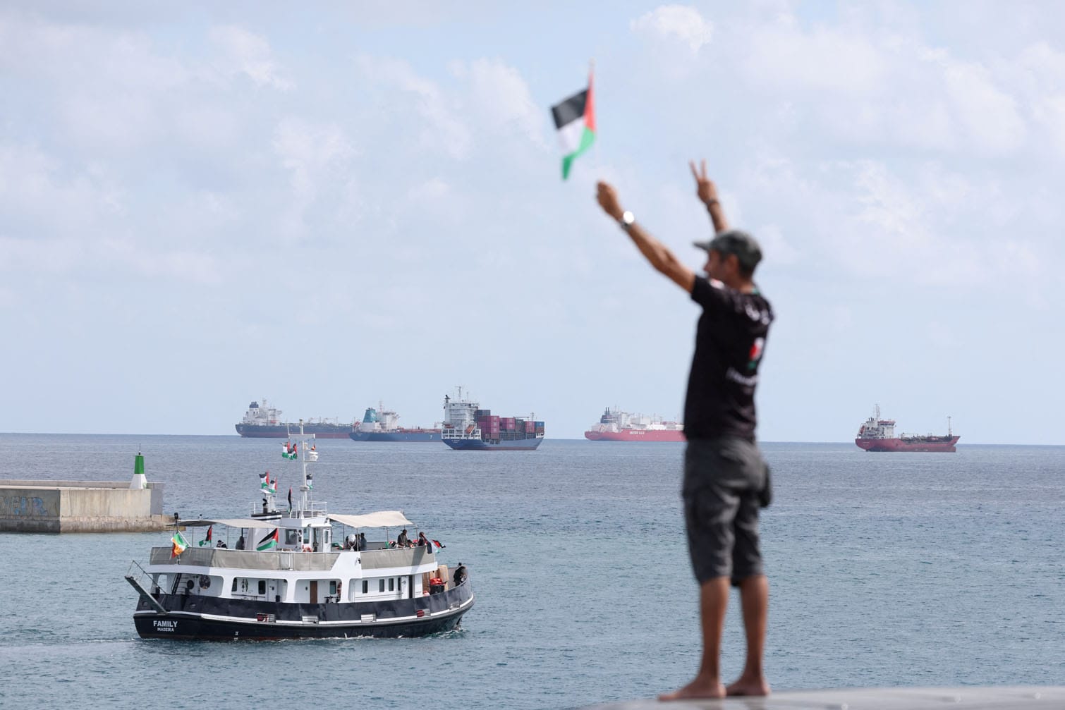 An activist waves the Palestinian flag