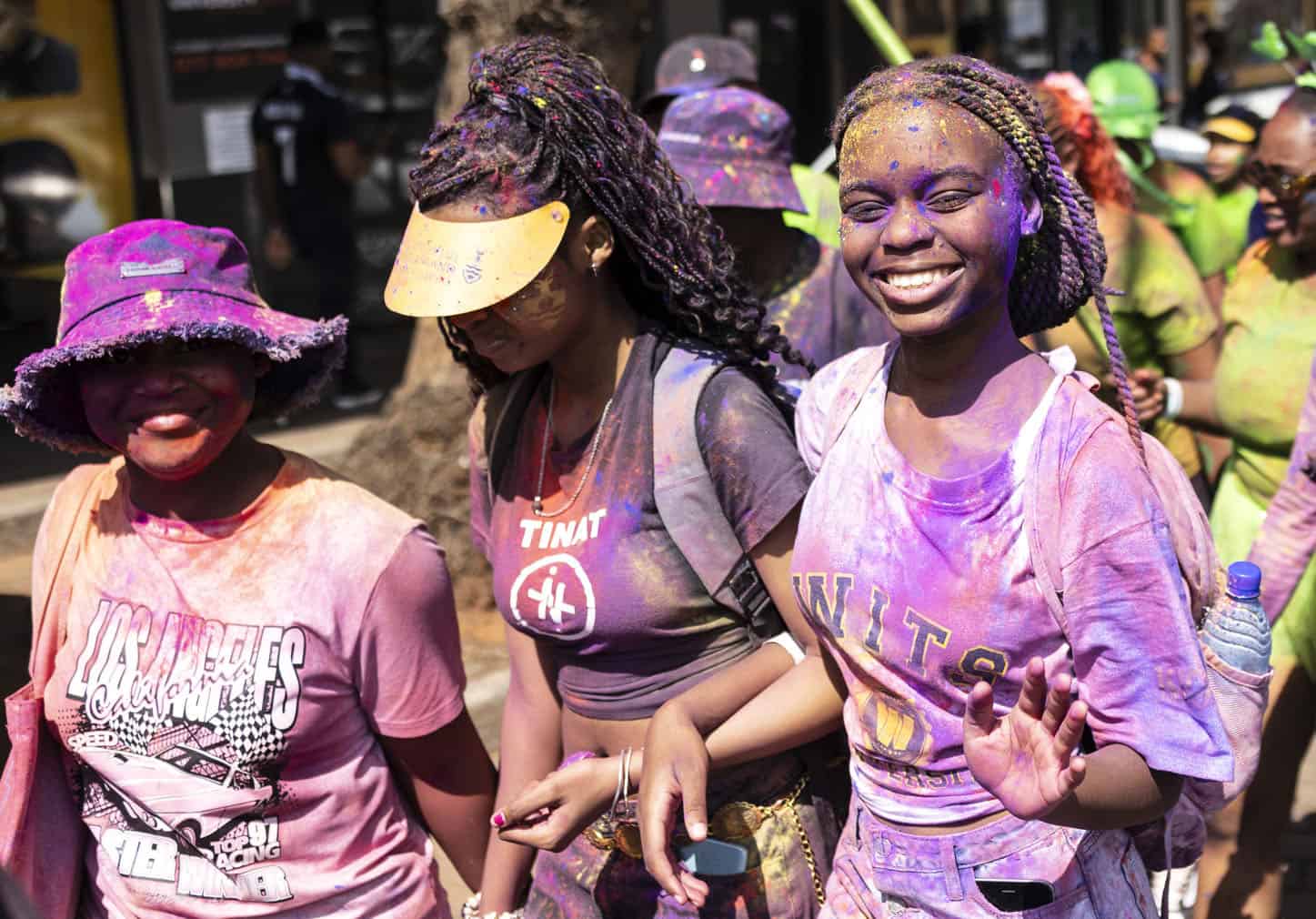 South Africa's students parade colored in eco-friendly dyes