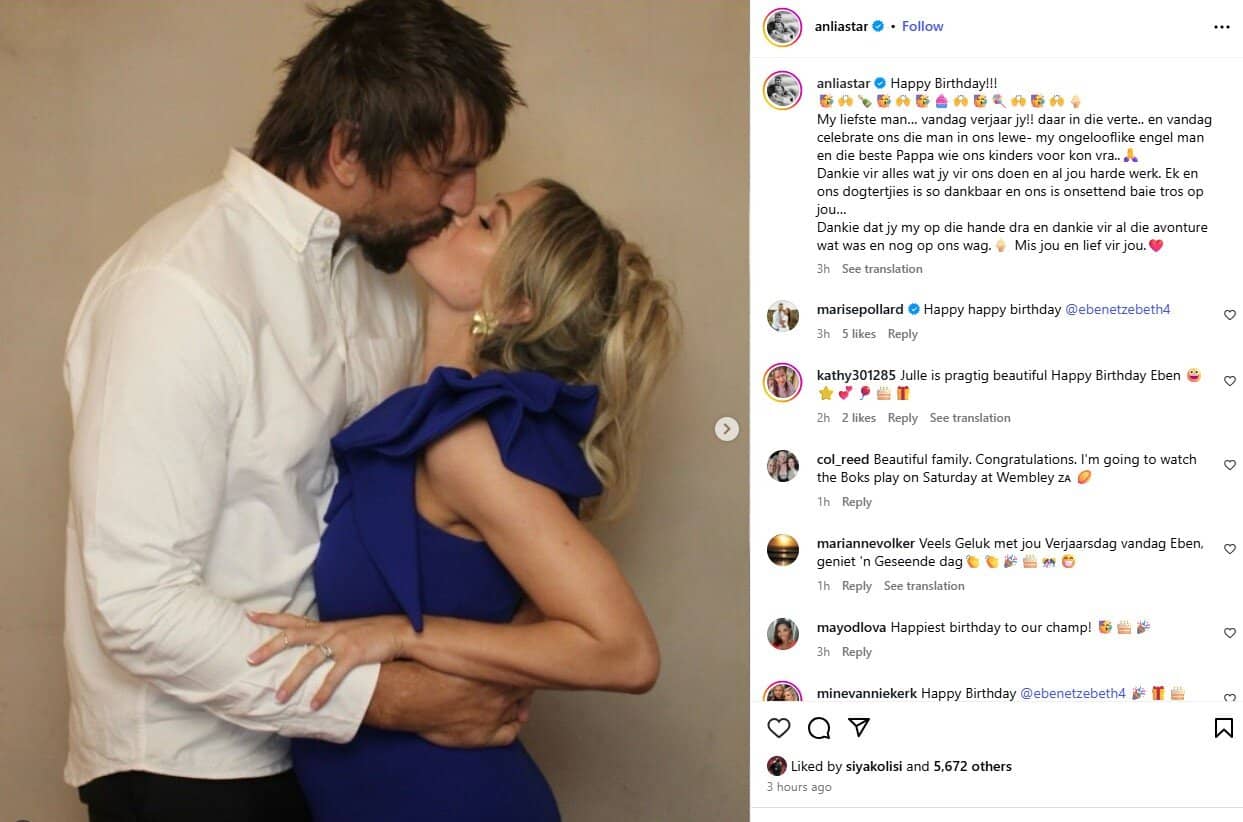 Eben Etzebeth  and Anlia Etzebeth, Picture Instagram