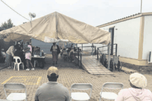 Patients wait outside Boitumelo clinic in Sebokeng, southwest of Johannesburg yesterday, where delays in the construction of a new clinic drag on. Picture: Nigel Sibanda