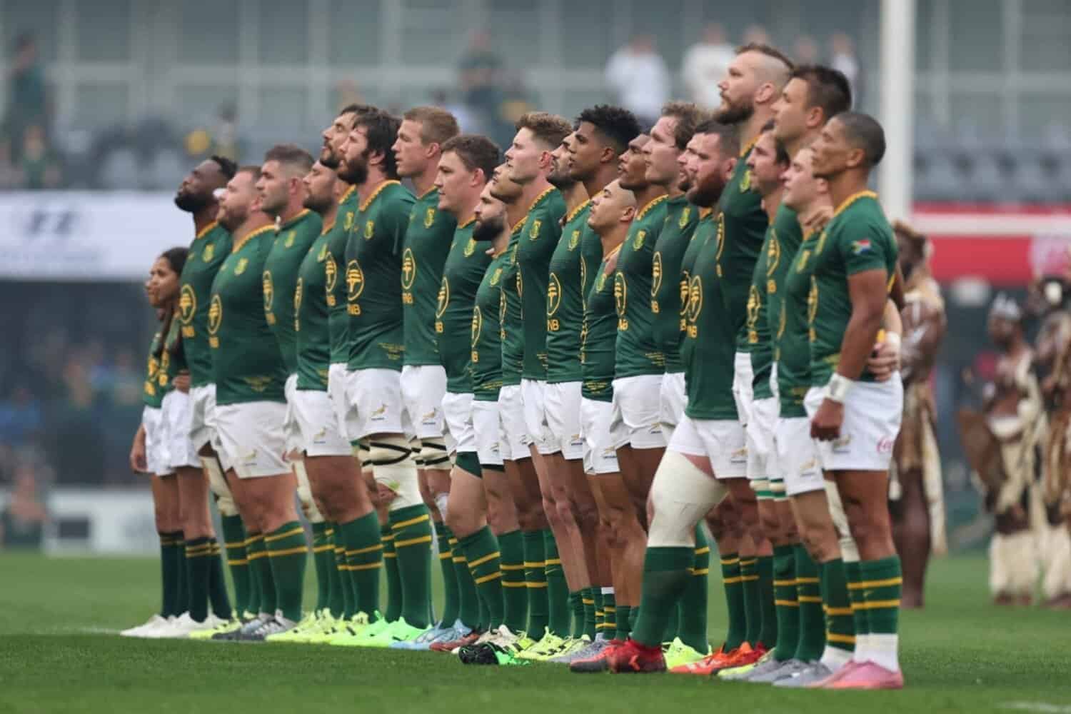 Springbok rugby team singing the anthem