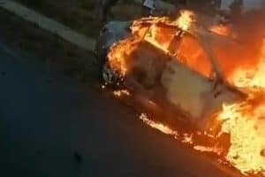 A car on fire following a CIT heist