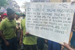 Protest outside Home Affairs in Tshwane of the blocking of IDs
