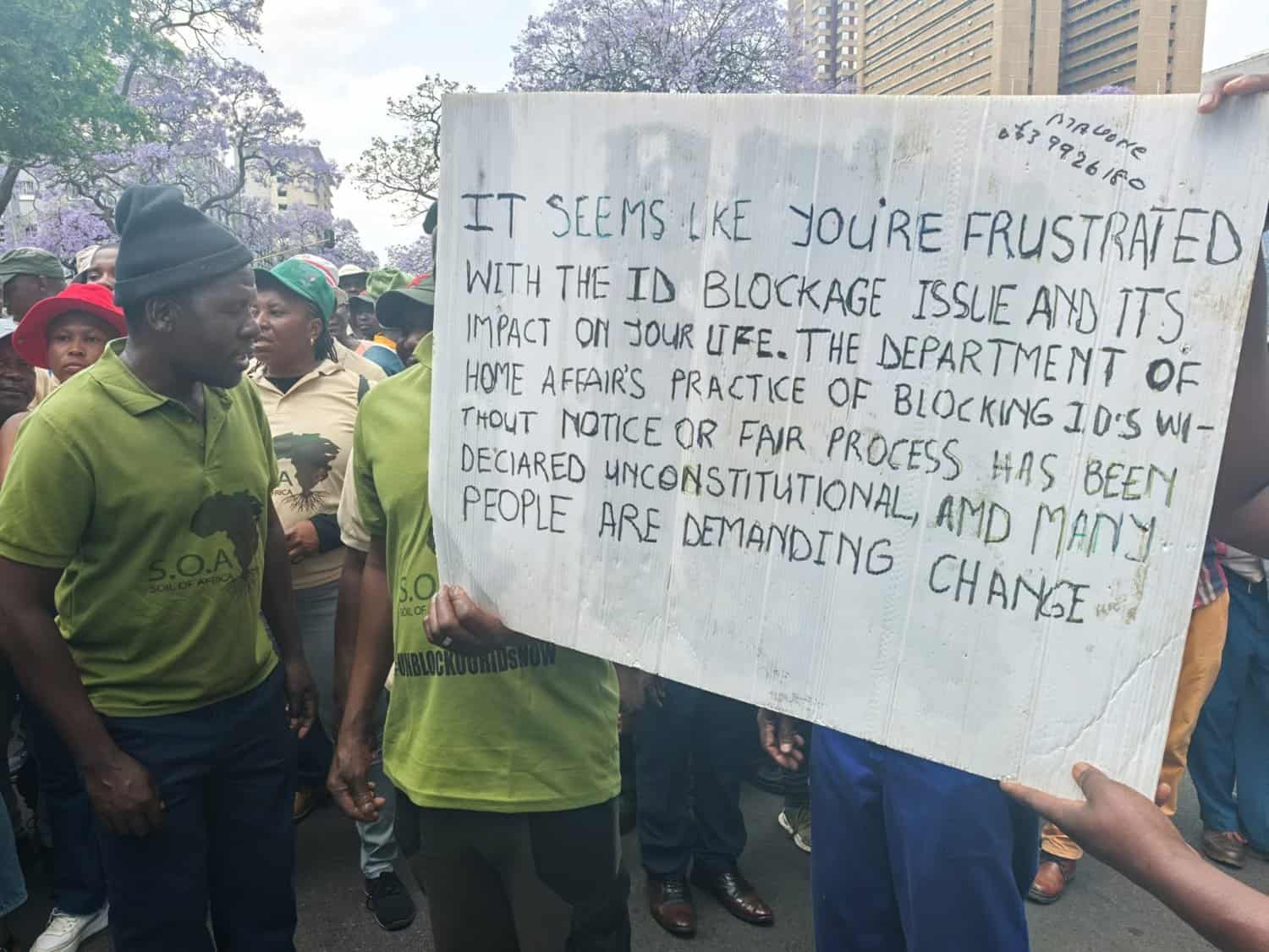 Protest outside Home Affairs in Tshwane of the blocking of IDs