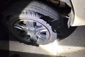 The damage created by spikes on the N4 near eMalahleni