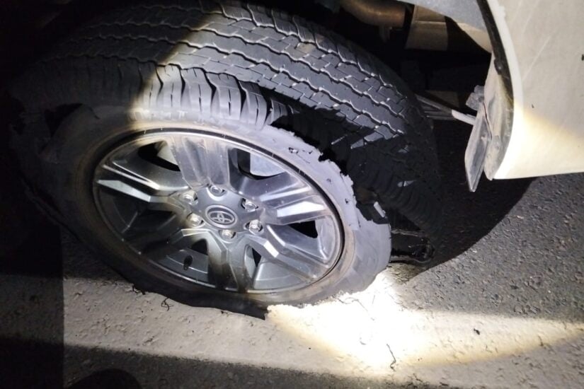 The damage created by spikes on the N4 near eMalahleni