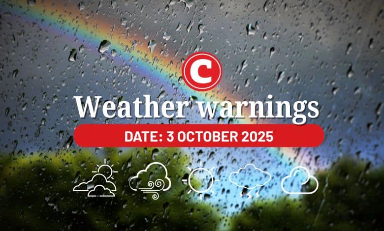 Weather warnings 3 October 2025