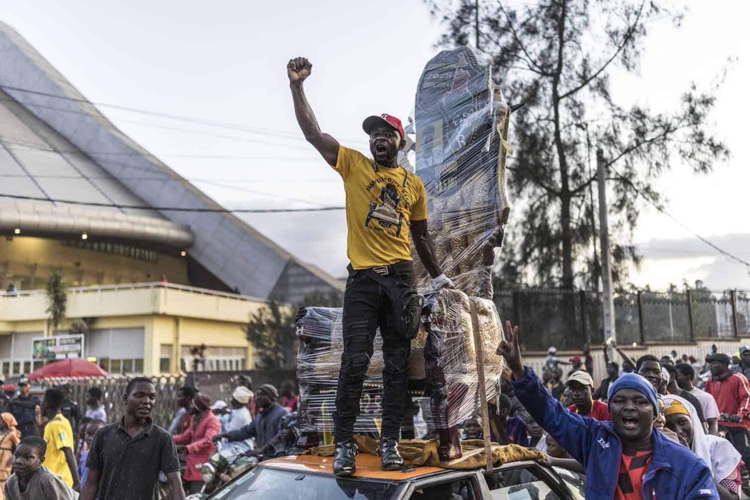 A supporter gestures
