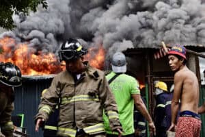 A fire hits a residential area in Las Pinas city