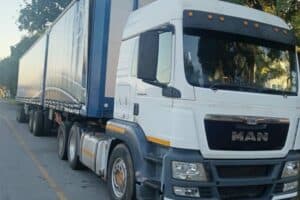 The loaded truck filled with mixed groceries seized by cops during the arrest.