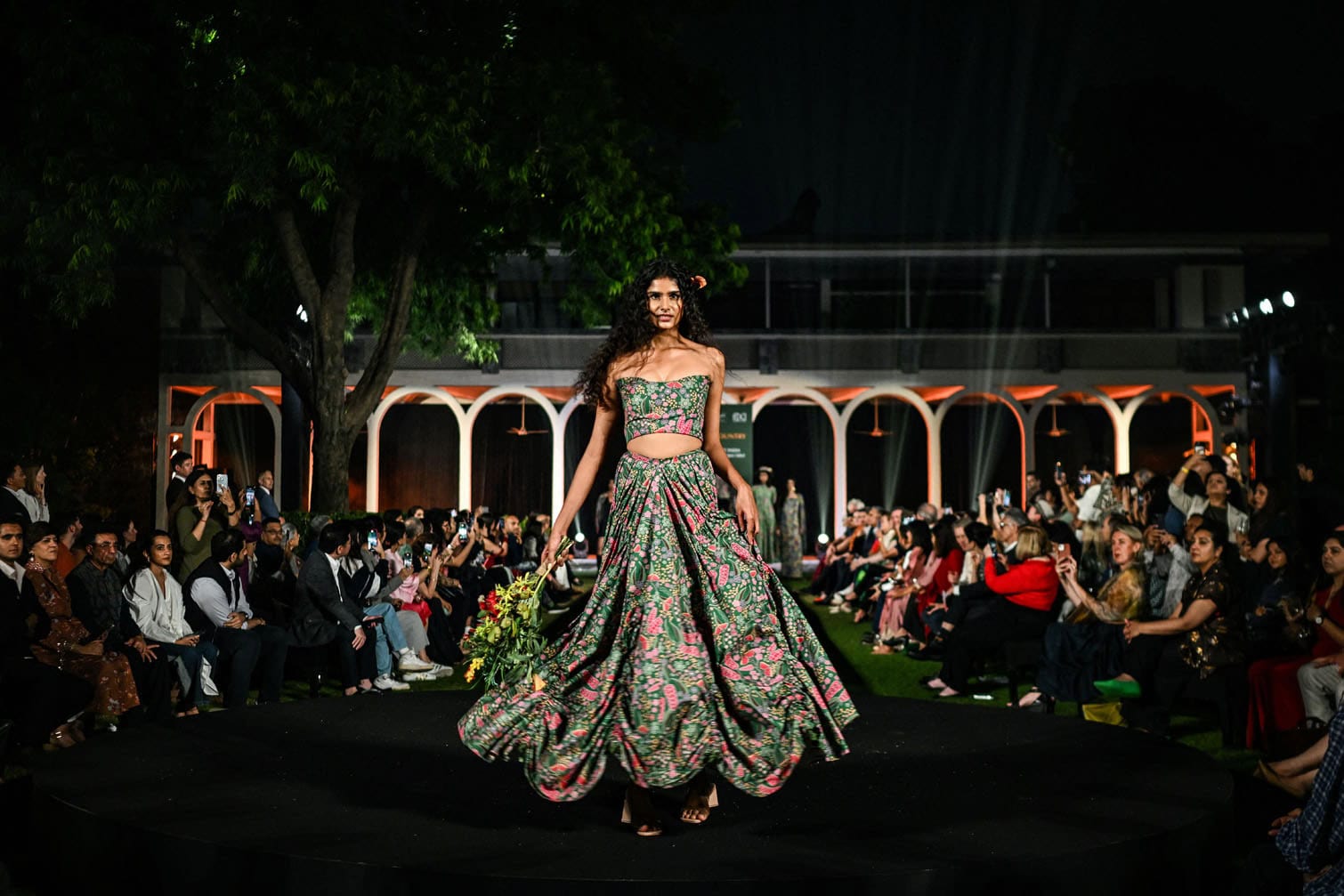 A model presents a creation of Australian label Kirrikin by Amanda Healy