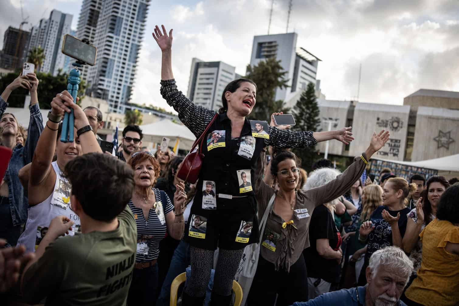 People celebrate at Hostage Square