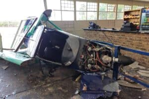 The plane came to rest in the Alberton school tuckshop.