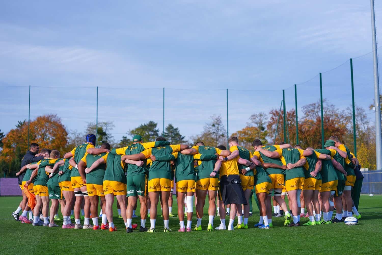 Springbok players in a huddle