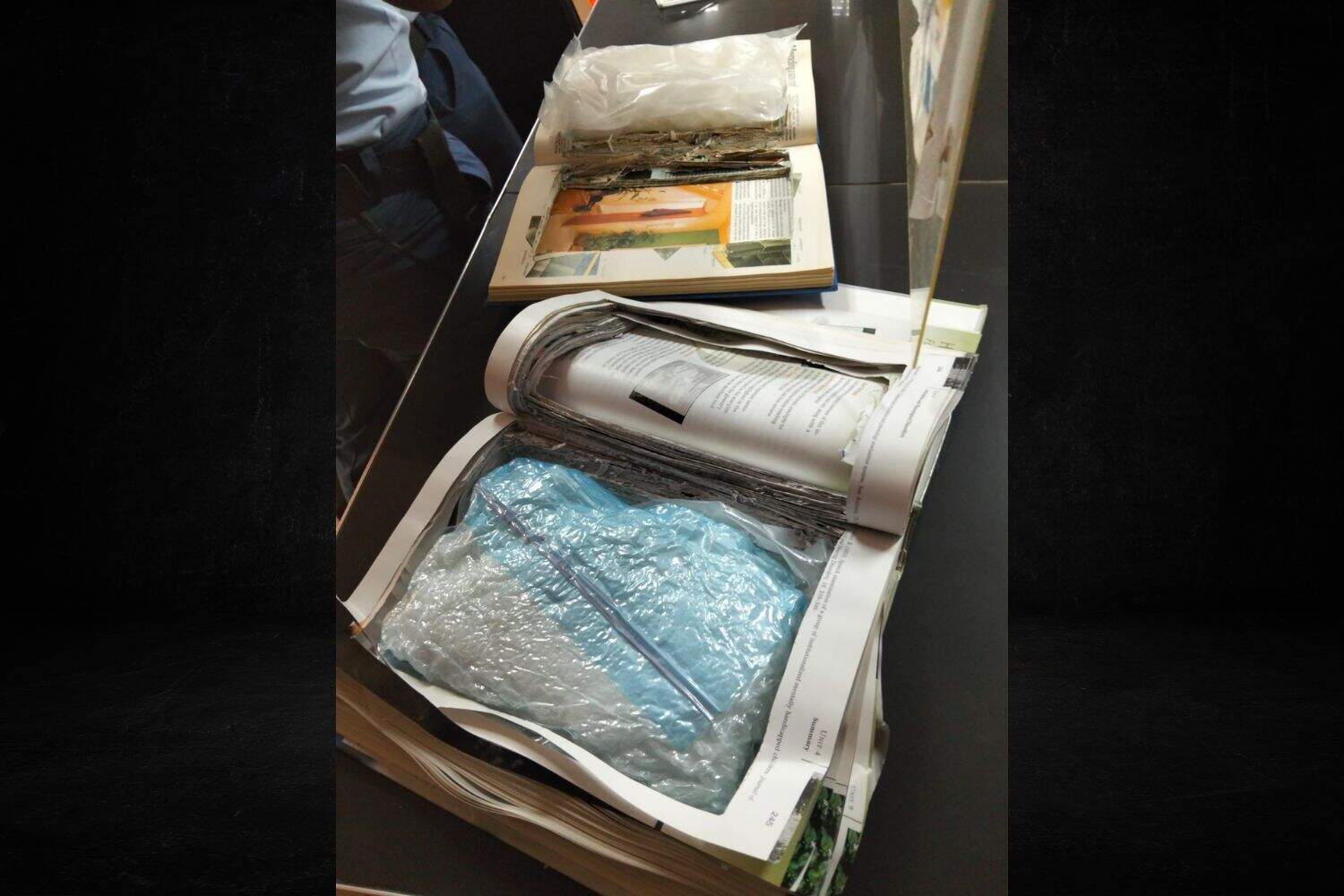 Crystal meth was found hidden in the books. Picture: Supplied/Saps