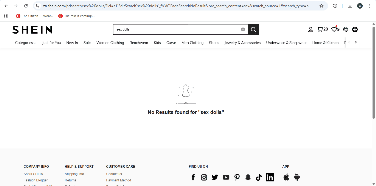 The Citizen searched for the toys on the platform and nothing came up.