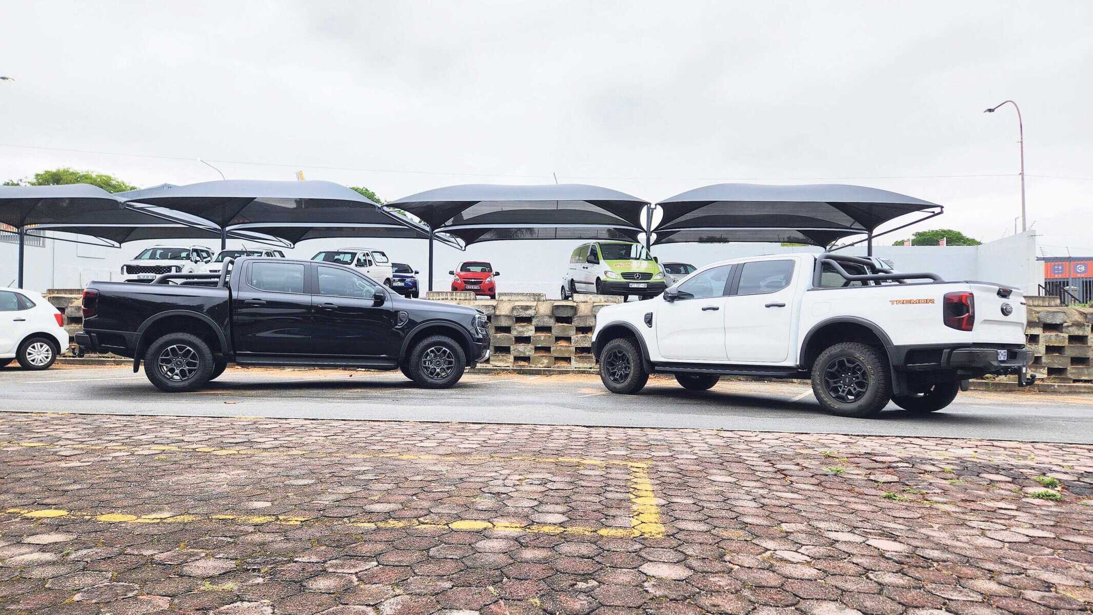 A black and white Ford Ranger